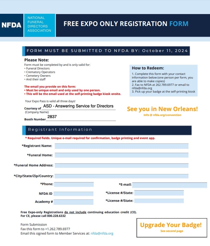 free NFDA expo pass