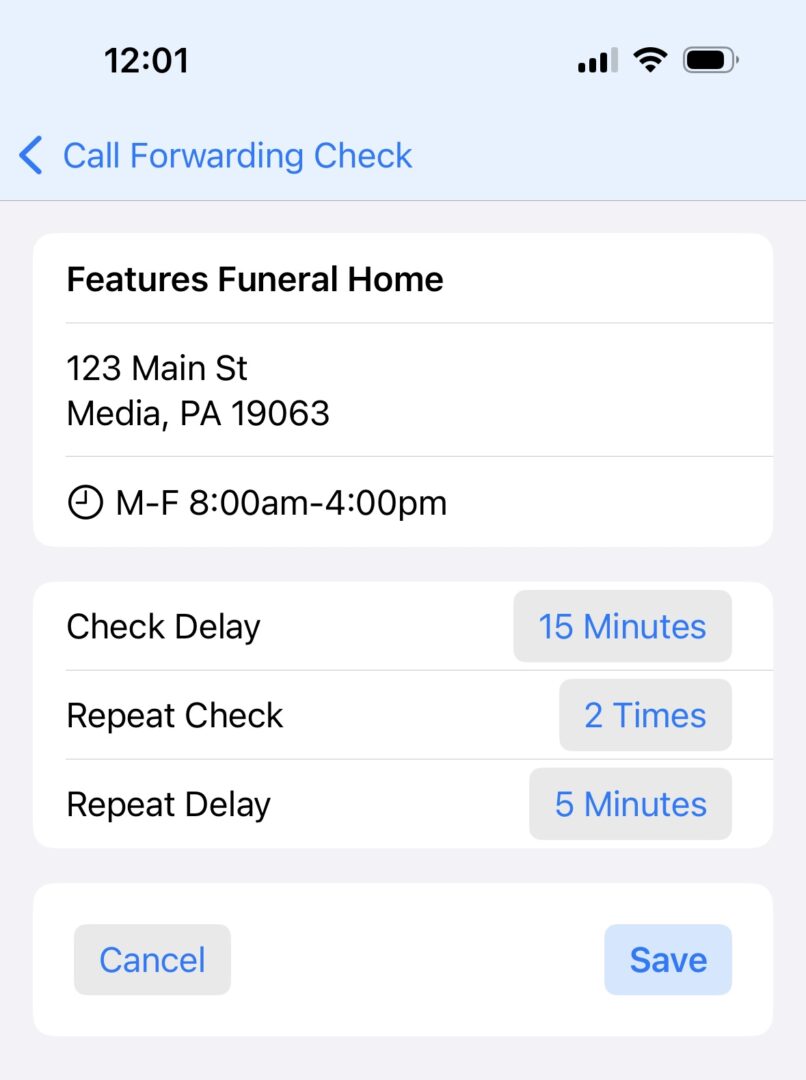 call forwarding check feature