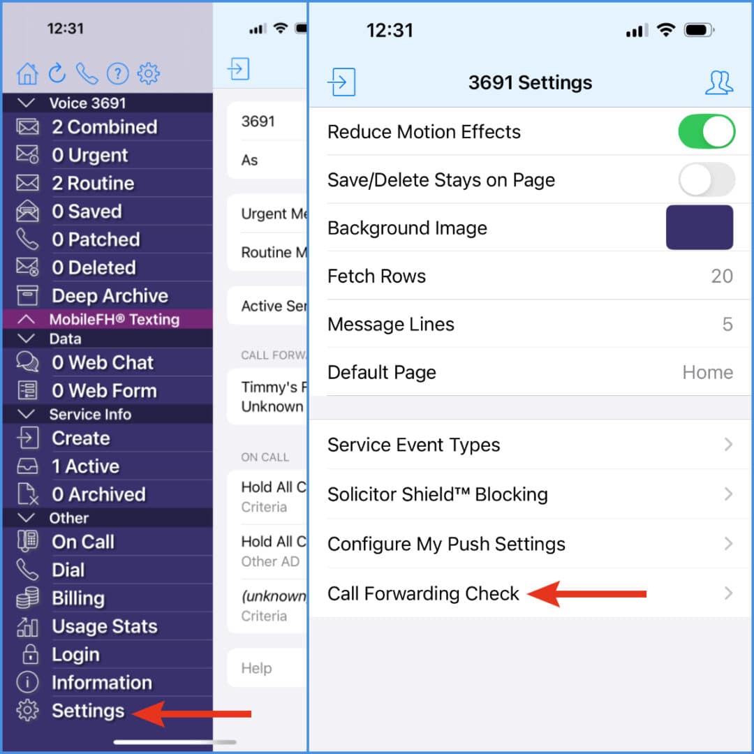 call forwarding check feature