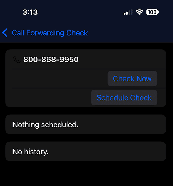 call forwarding check feature